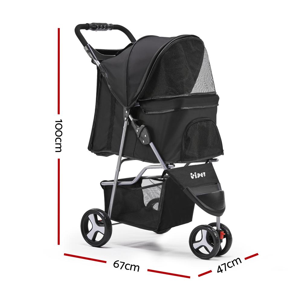 i.Pet 3 Wheel Pet Stroller - Black